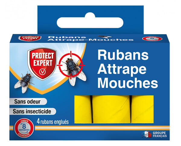 PROTECT EXPERT - Rubans attrape-mouches x4 - Piège collant suspendu - large