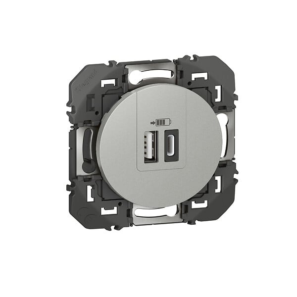 LEGRAND - Chargeur 2 prises USB A+C Doxxie - Aluminium - large
