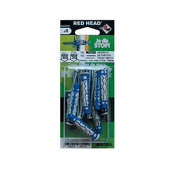 RED HEAD - Blister de 10 chevilles Mx 8x50mm + vis TR 4.5x55mm - large