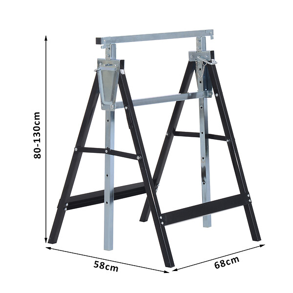HOMCOM - Lot de 2 tréteaux pliables télescopiques hauteur réglable 80-130 cm noir - large