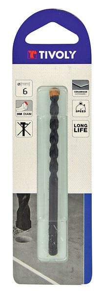 TIVOLY - Foret carrelage queue cylindrique - Pointe carbure - 6mm - large