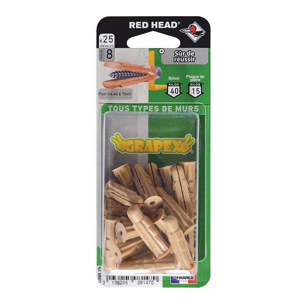 RED HEAD - Blister de 25 chevilles Grapex 8x32mm - large