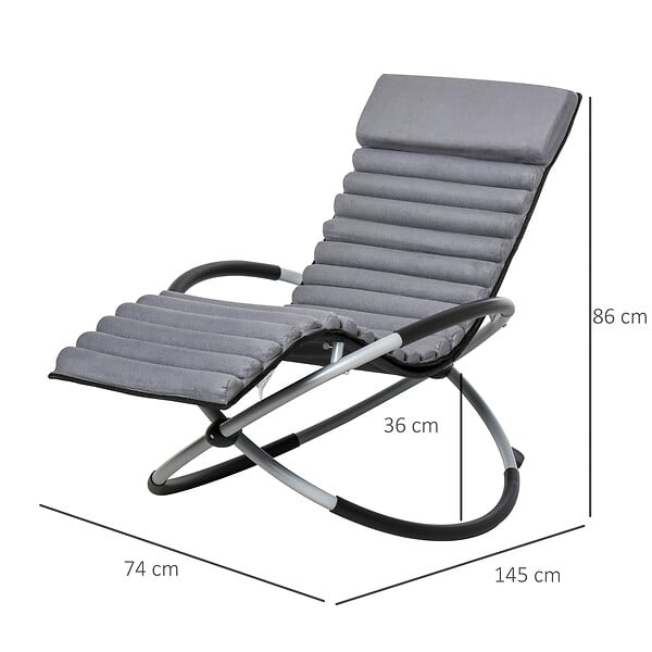 OUTSUNNY - Chaise longue à bascule pliable rocking chair design contemporain avec matelas revêtement aspect daim métal textilène gris noir - large