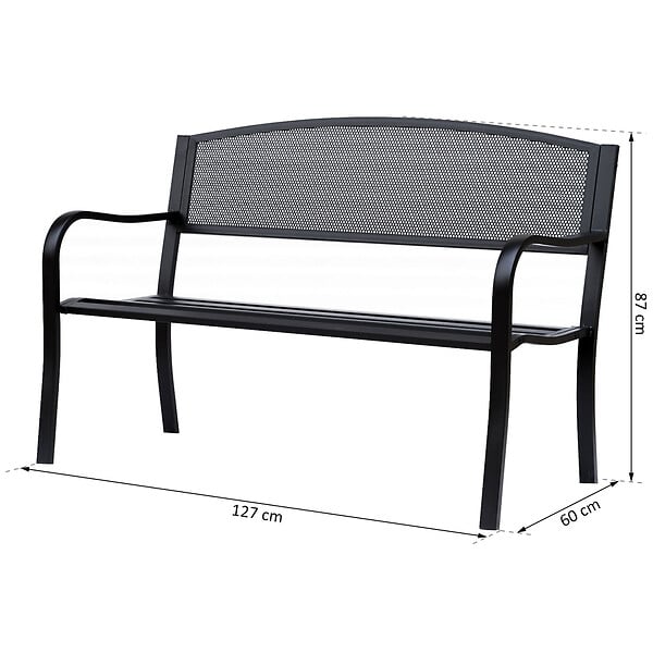 OUTSUNNY - Banc 3 places de jardin terrasse style contemporain 127L x 60l x 87H cm métal époxy anticorrosion noir - large
