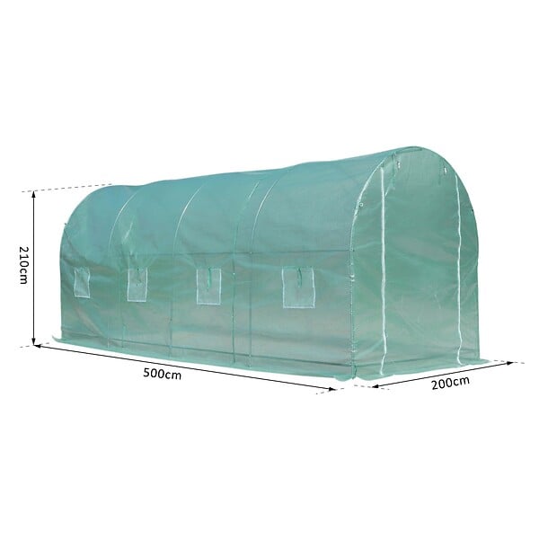 OUTSUNNY - Serre de jardin tunnel surface sol 10 m² 5L x 2l x 2,10H m châssis tubulaire renforcé porte zippée 8 fenêtres enroulables vert - large
