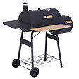 OUTSUNNY - Barbecue à charbon fumoir BBQ grill smoker sur pied avec couvercle, roulettes, thermomètre, étagères  acier laminé à froid noir - vignette