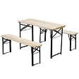 OUTSUNNY - Table de camping pique-nique pliable portable + 2 bancs pliables métal époxy noir bois massif sapin - vignette