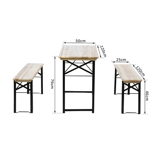 OUTSUNNY - Table de camping pique-nique pliable portable + 2 bancs pliables métal époxy noir bois massif sapin - large