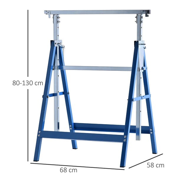 HOMCOM - Lot de 2 tréteaux pliables télescopiques hauteur réglable 80-130 cm bleu - large