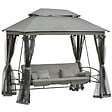 OUTSUNNY - Balancelle de jardin 3 places convertible style colonial grand confort 5 coussins + matelas + moustiquaires inclus 2,56L x 1,72l x 2,48H m gris - vignette