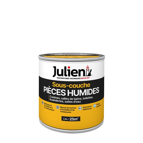 JULIEN - Peinture sous-couche - Blanc - mat - Pièces humides - 2,5L - large