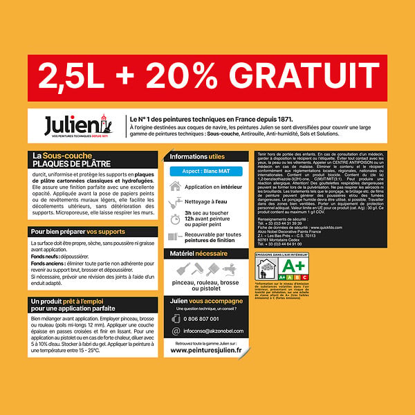 JULIEN - Sous-couche plaques de plâtre 2,5L + 20 % GRATUIT JULIEN J6 - large