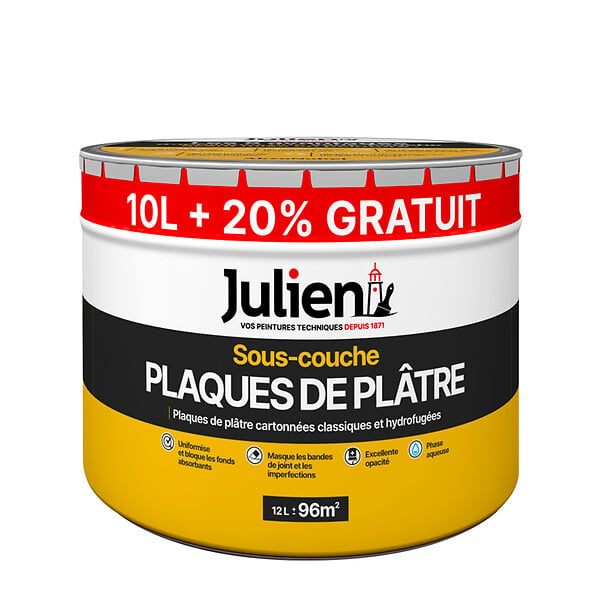 JULIEN - Sous-couche plaque de plâtre - J6 - Blanc - 12L - large