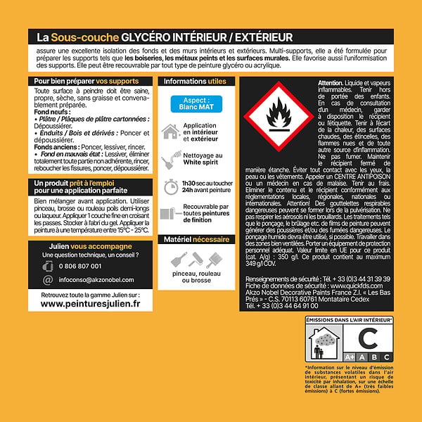 JULIEN - Peinture sous-couche Glycéro - Blanc - Mat - 0,5L - large