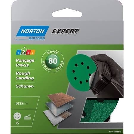 NORTON - Disques abrasifs auto-agrippants - 125mm - Grain 80 - large