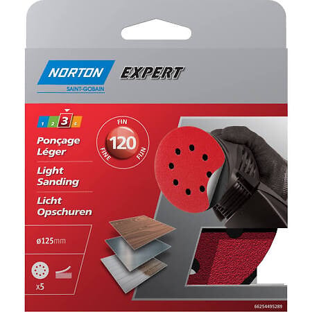 NORTON - Disques à poncer auto-agrippants 125mm - Grain 120 - Lot 5 - large