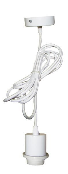 TIBELEC - Monture metal blanc e27 60w max & fil tissu blanc - large