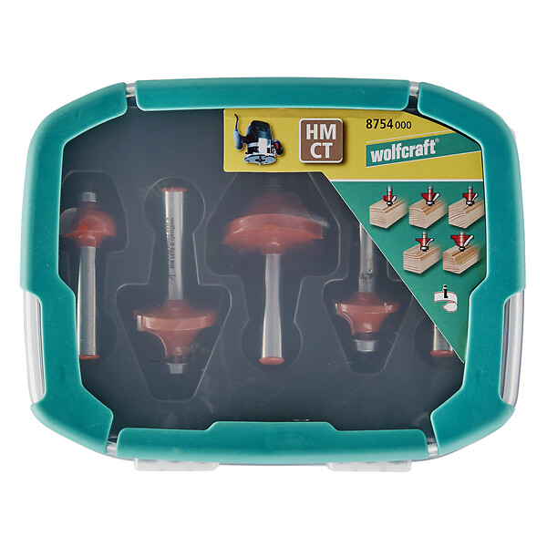 WOLFCRAFT - 1 Coffret 5 fraises CT à profil  diamétre 8 mm - large