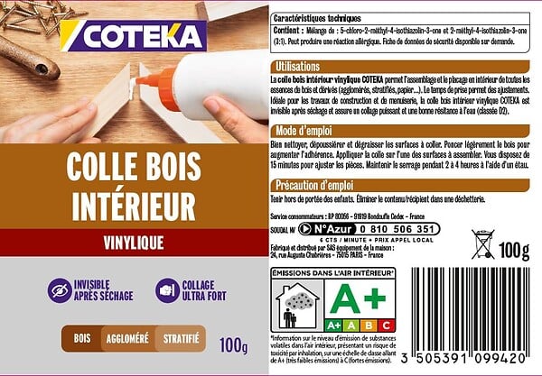 COTEKA - Colle bois intérieure vinylique 100g - large
