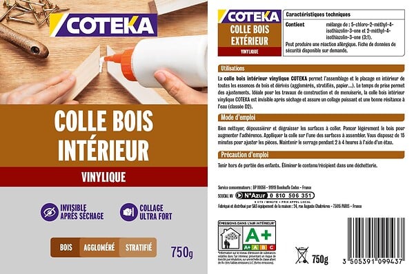 COTEKA - Colle bois intérieur vinylique 750g - large