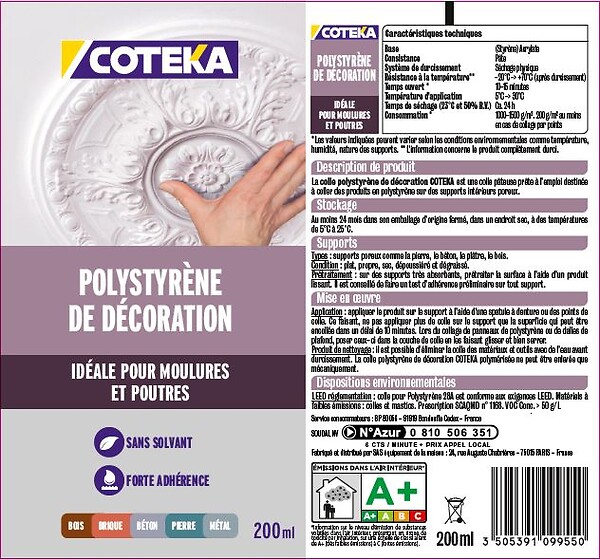 COTEKA - Colle polystyrene deco 200ml - large