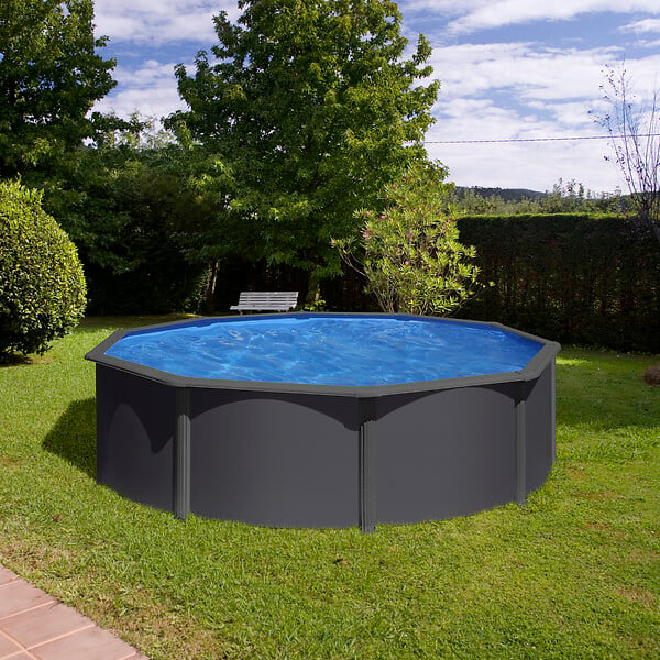 GRE - Piscine ronde hors-sol acier - Anthracite - Diam.480xH.122cm - large
