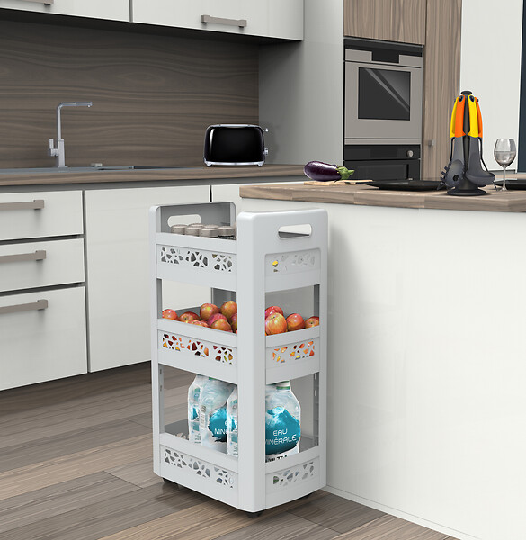 EDA - Resserre Mobilo à roulettes de 45 cm blanc cérusé - large
