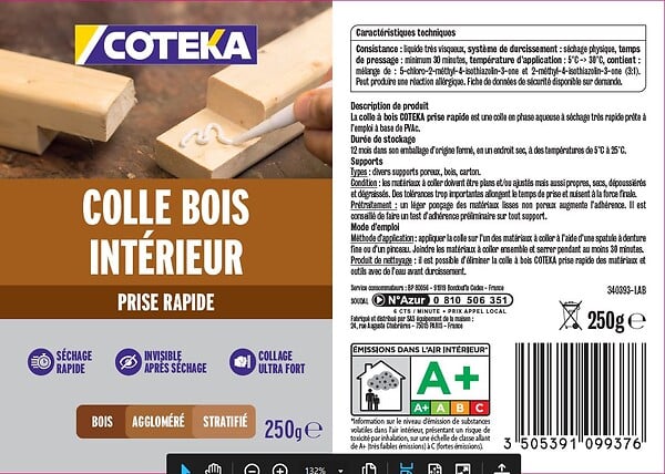 COTEKA - Colle bois intérieur prise rapide 250g - large