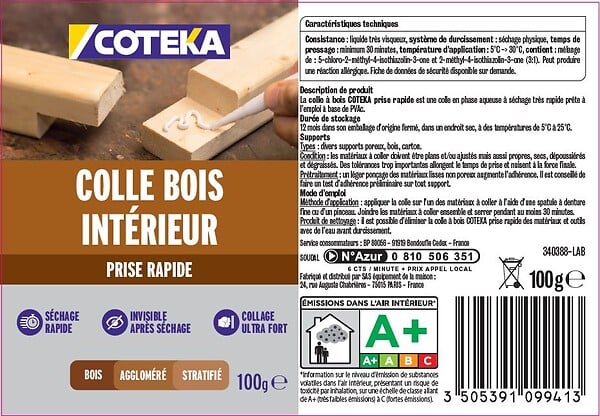 COTEKA - Colle bois intérieur prise rapide 100g - large