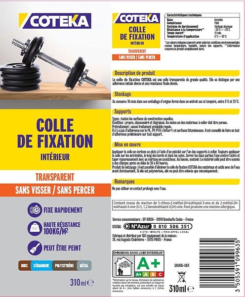 COTEKA - Lot 2 colle intérieur transparent 2x310ml - large