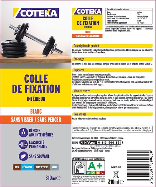 COTEKA - Lot 2 colle intérieur blanc 2x310ml - large