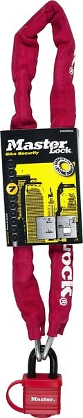 MASTER LOCK - Chaîne antivol vélo L.90xd.1cm + cadenas acier 90mm, 2 clés - large