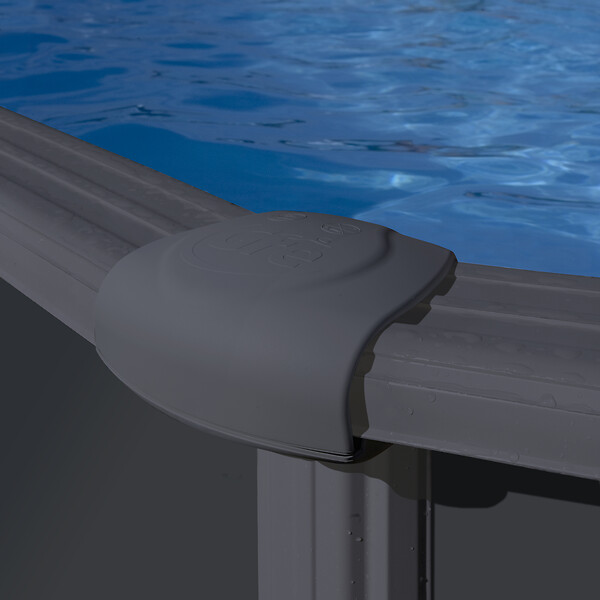 GRE - Piscine ovale acier 7,44m x 3,99m x H.1,32m  - gris anthracite - large