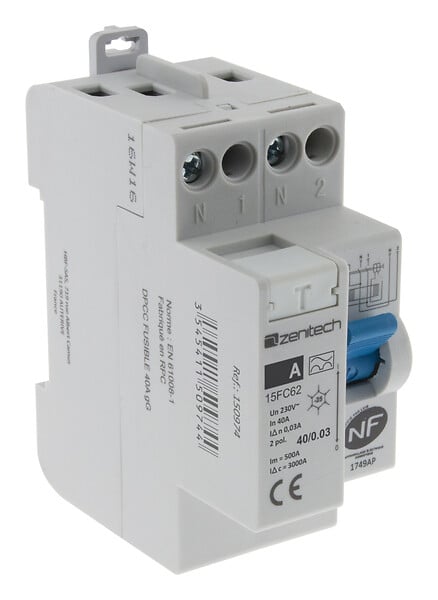 ZENITECH - Interrupteur différentiel 40A 30mA Type A - Bipolaire - large