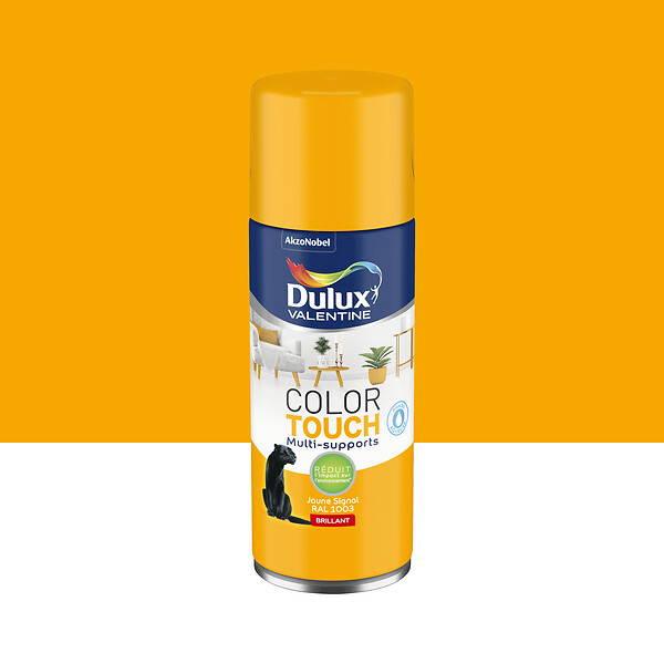 DULUX VALENTINE - Bombe de peinture Color Touch - Jaune Signal Brillant - 400ml - large