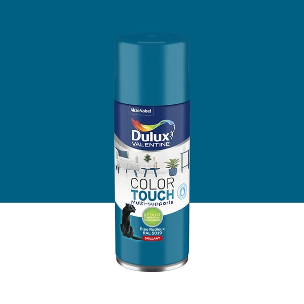 DULUX VALENTINE - Bombe de peinture Color Touch - Bleu Radieux - Brillant 400ml - large