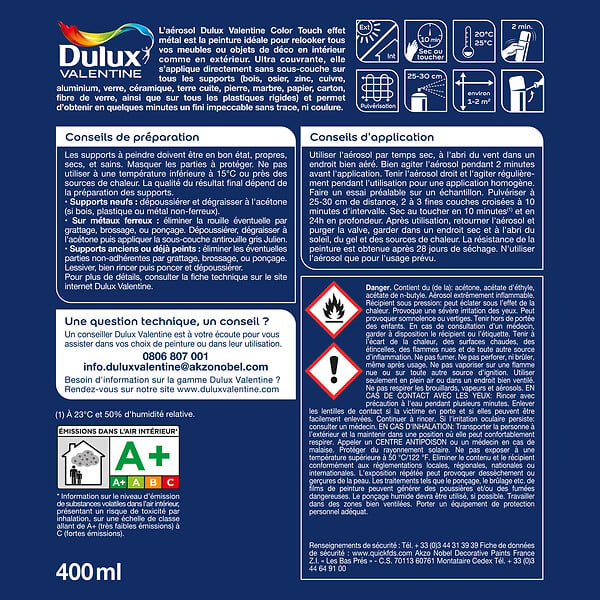 DULUX VALENTINE - Aérosol Color Touch - Gris - Effet Métal - 400ml - large