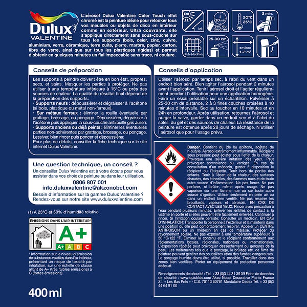 DULUX VALENTINE - Aérosol Dulux Valentine Color Touch Effet Chrome Argent 400 ML - large