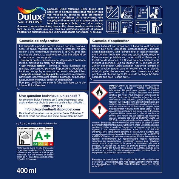 DULUX VALENTINE - Bombe de peinture multi-support Color Touch Sablé Gris 400ml - large