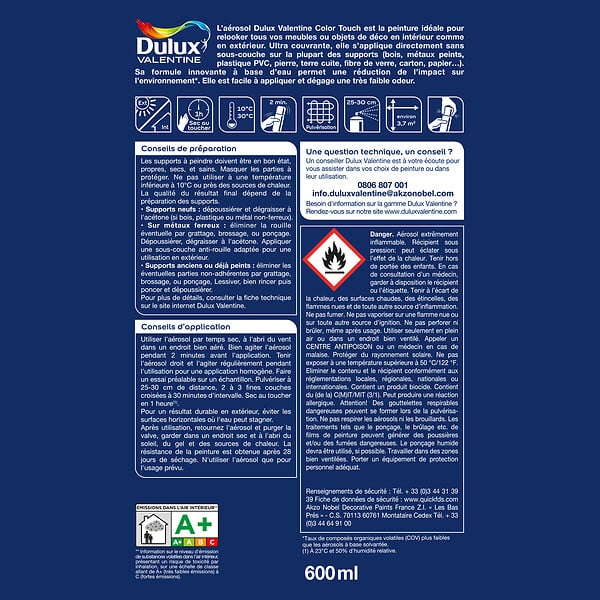 DULUX VALENTINE - Bombe de peinture Color Touch - Brillant Blanc - 600ml - large