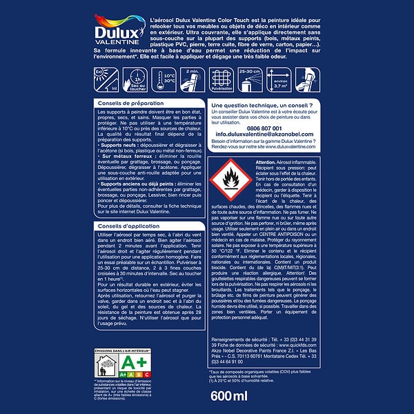 DULUX VALENTINE - Bombe de peinture Color Touch - Satin Noir - 600ml - large