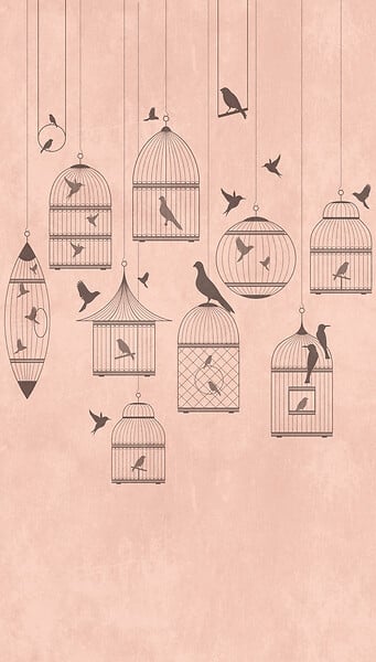 AS CREATION - Papier peint panoramique Cages aux oiseaux - Rose - 3 lés 0,53x2,80m - large